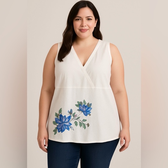 Anne Carson Tops - EUC! Anne Carson Linen Floral Embroidered Top, sz 1x